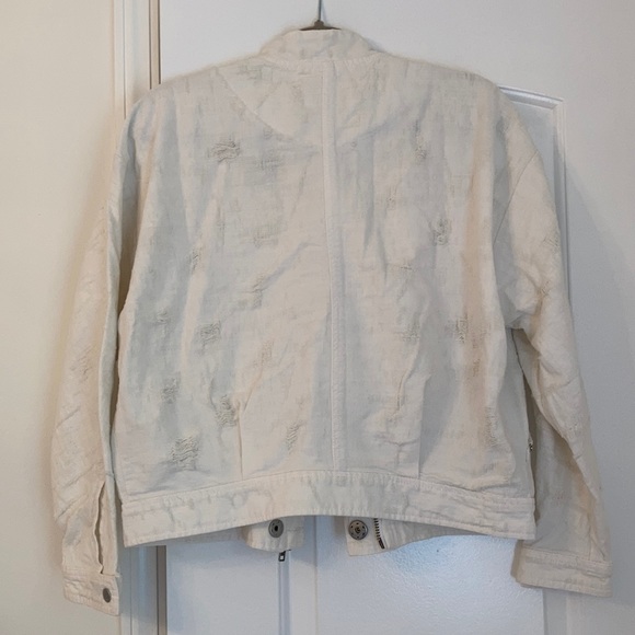 NEW Free People Distressed White Denim Jacket - Picture 5 of 11